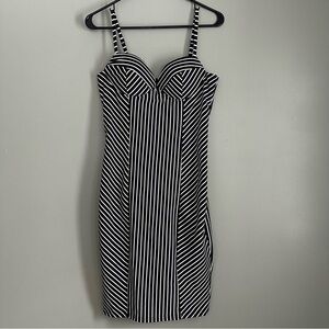 Fashion Nova Monochrome Striped Bodycon Midi Dress - Size M